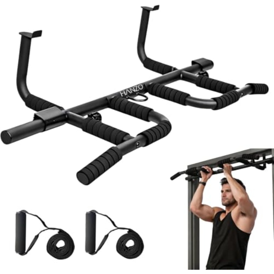 Home Gym Pull Up - مجموعة قضبان سحب للباب مع أحزمة