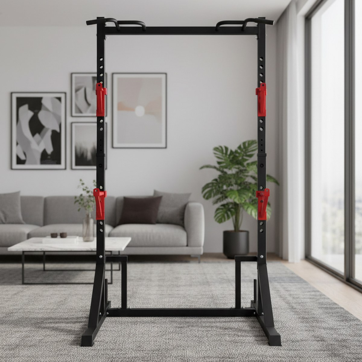 رف قوة قابل للتعديل مع قضيب سح - مراجعة Home Gym Pull Up وسعره
